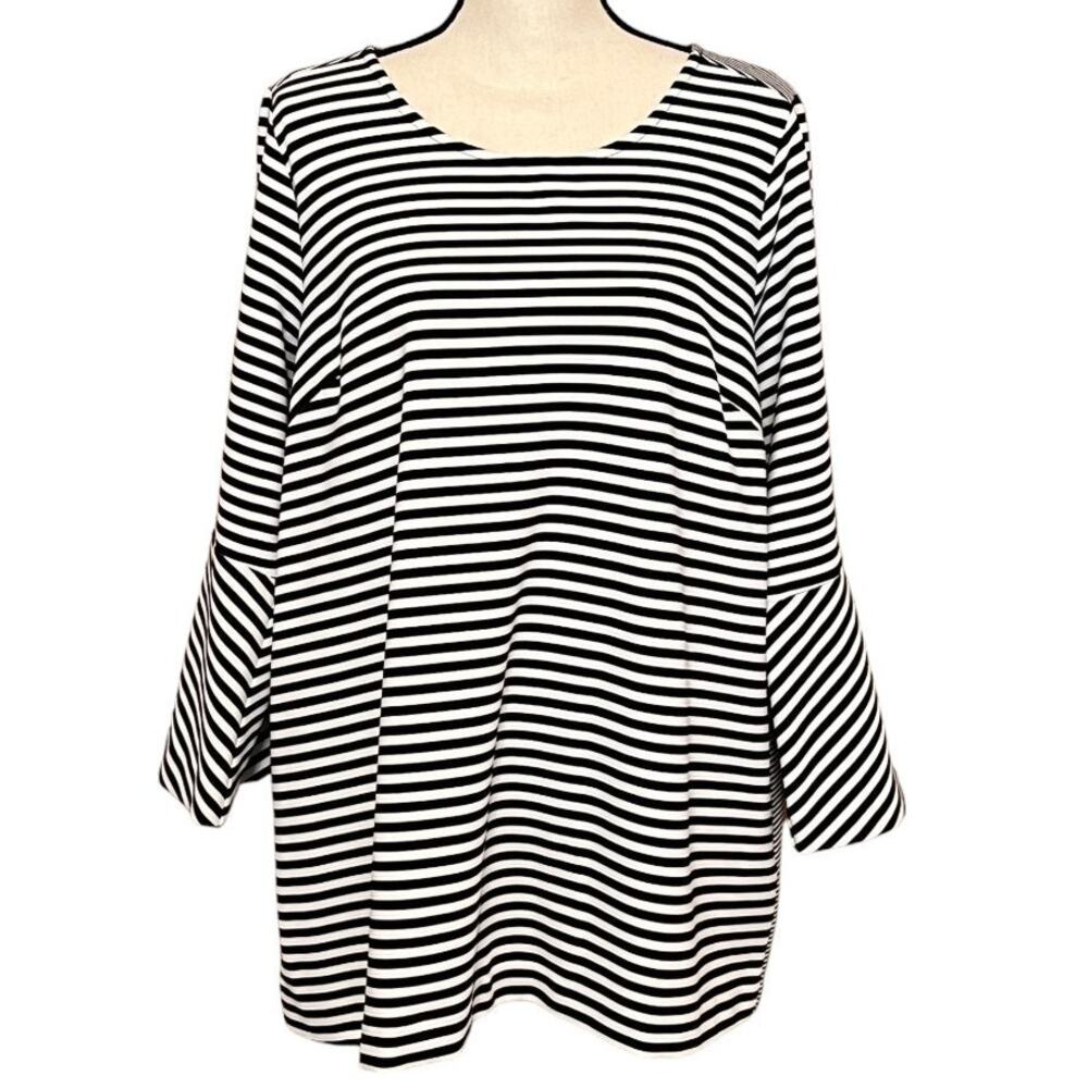 Alfani Black & White Bell Sleeve Top Size 2X